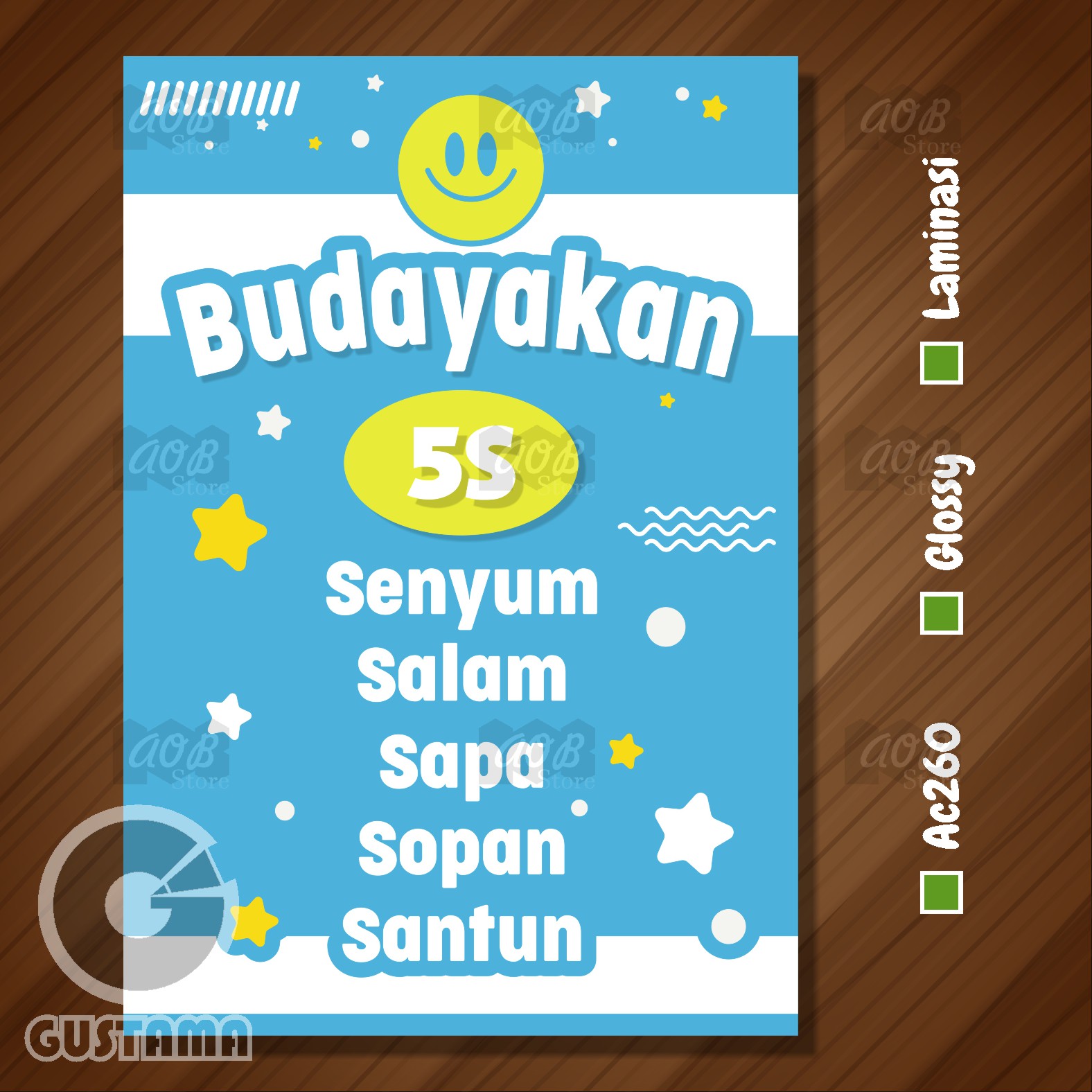 Poster Budayakan 5S Senyum Salam Sapa Sopan Santun Model 2 Poster