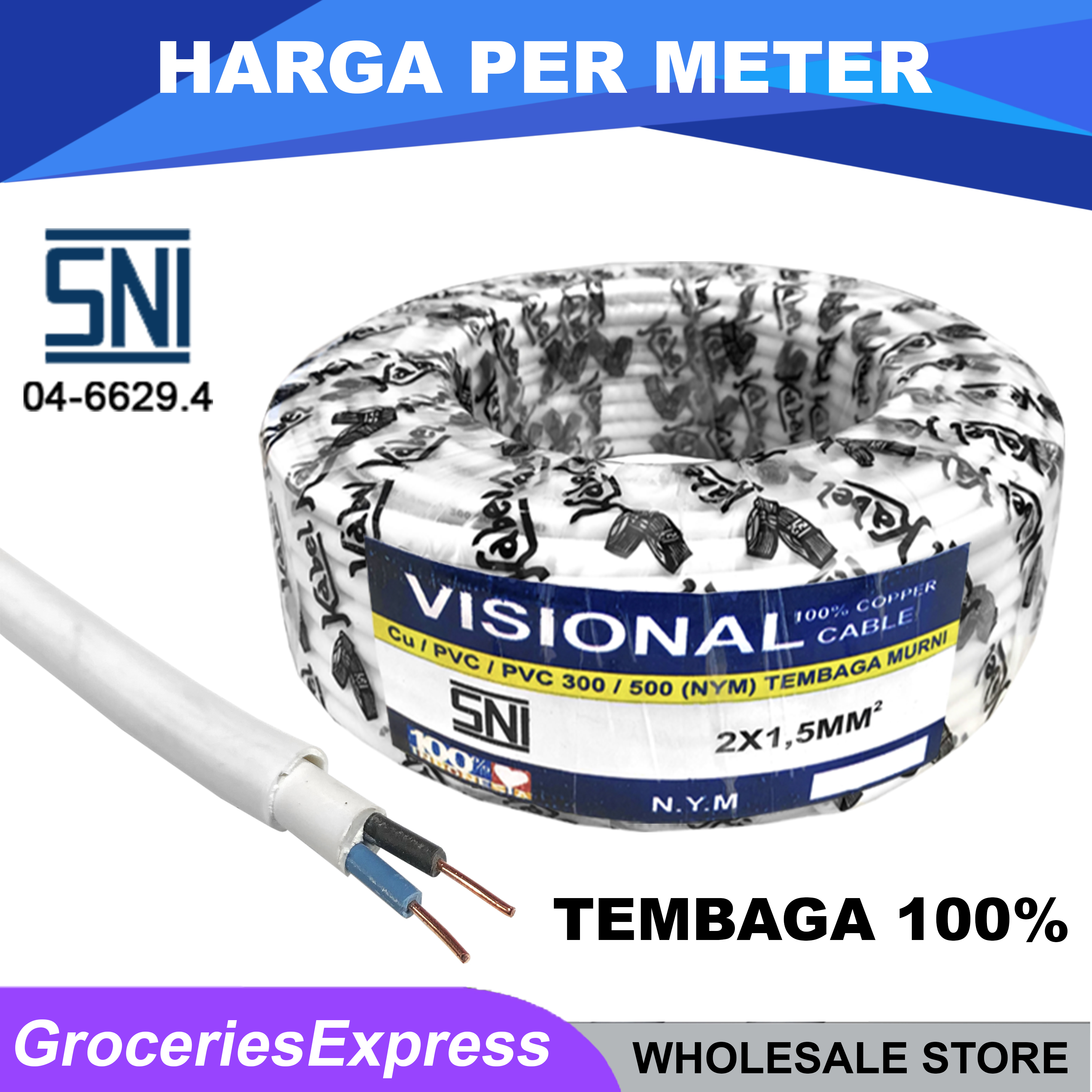 Kabel NYM 2x1 5 SNI Kawat Tembaga Murni Kabel Listrik Per Meter