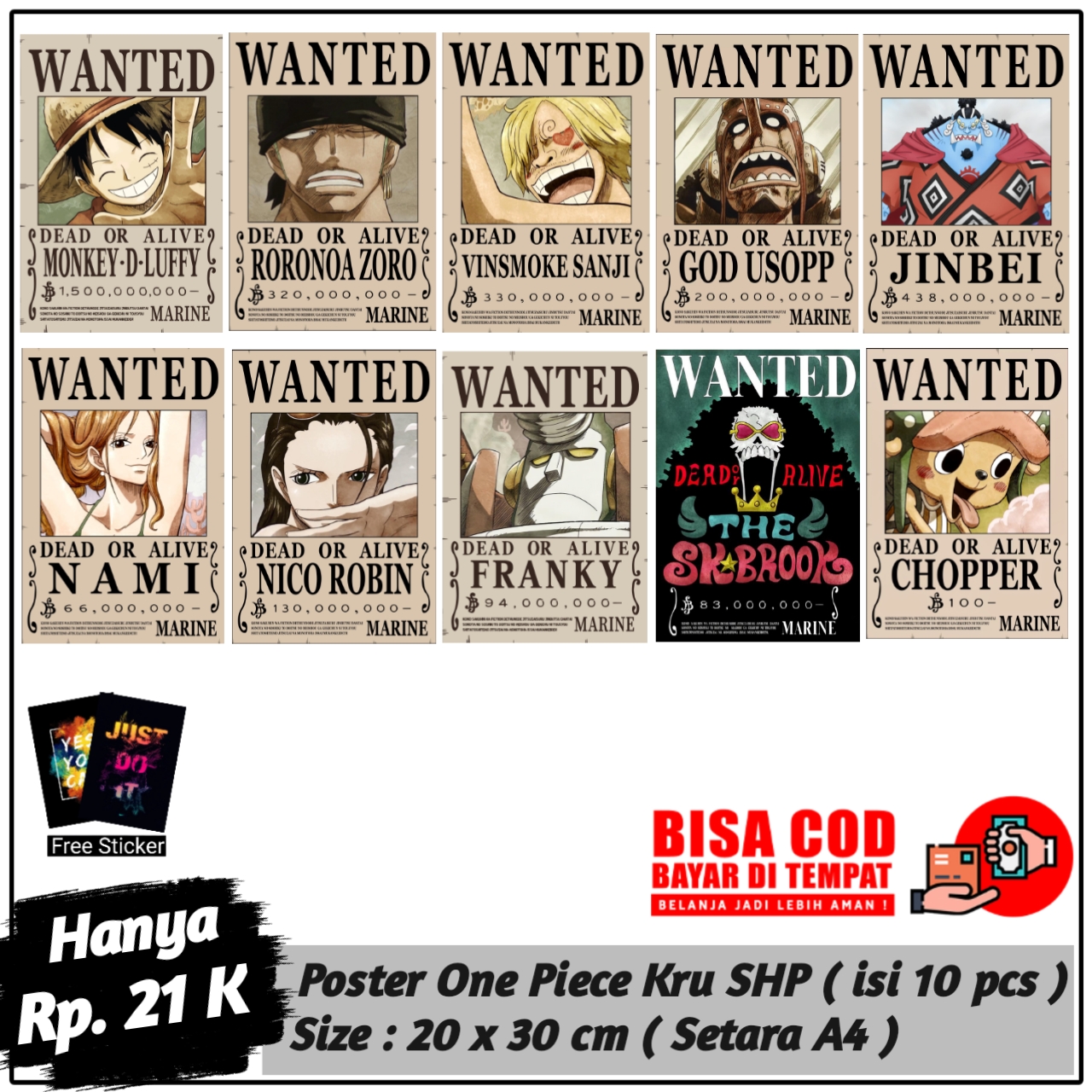 Poster Dinding One Piece Kru Mugiwara Terbaru Isi 10 Pcs Poster