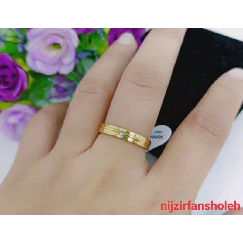 Cincin Titanium Couple Tunangan Mata Garis Lebar Warna Kuning Lazada