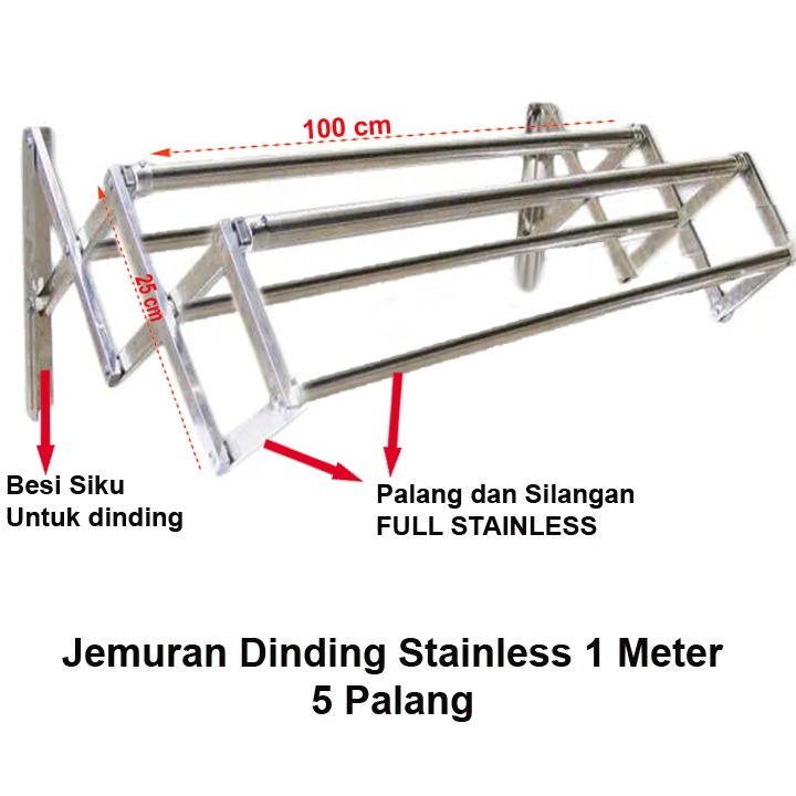 Jemuran Lipat Dinding Stainless Steel Palang Panjang Meter Jemuran