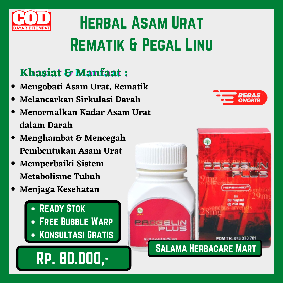 PROGELIN PLUS 30kps Herbal Obat Asam Urat Rematik Pegel Linu Sendi