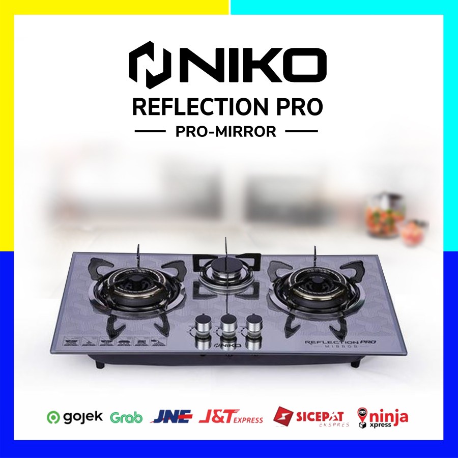 Niko Kompor Gas Kaca Tanam 3 Tungku Reflection PRO MIRROR Garansi 1