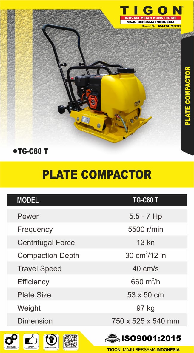 Mesin Stamper Kodok Plat TG C80T TIGON Tangki Air Compactor Plate