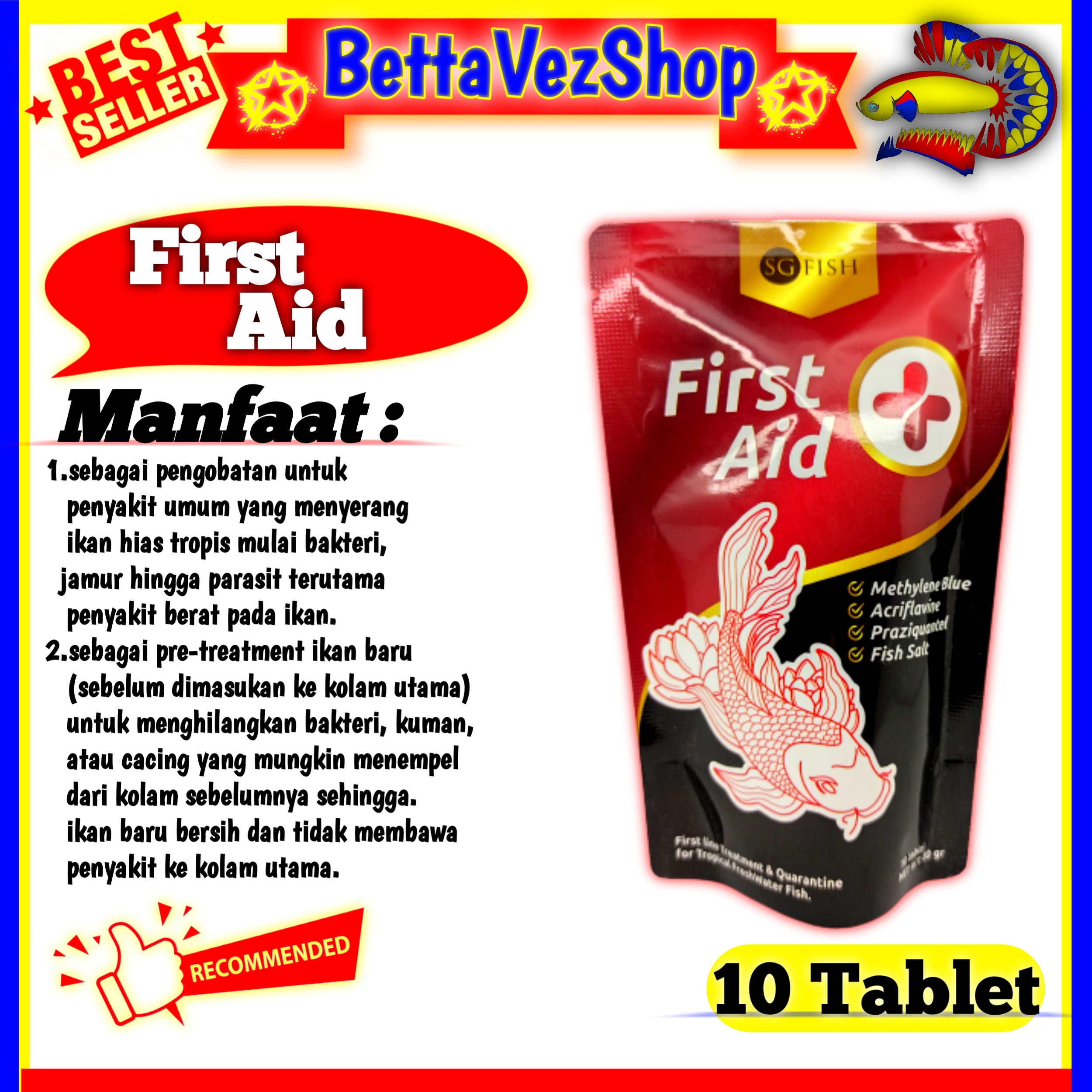 FIRST AID PLUS TABLET By SG FISH METHYLENE BLUE ACRIFLAVINE OBAT IKAN