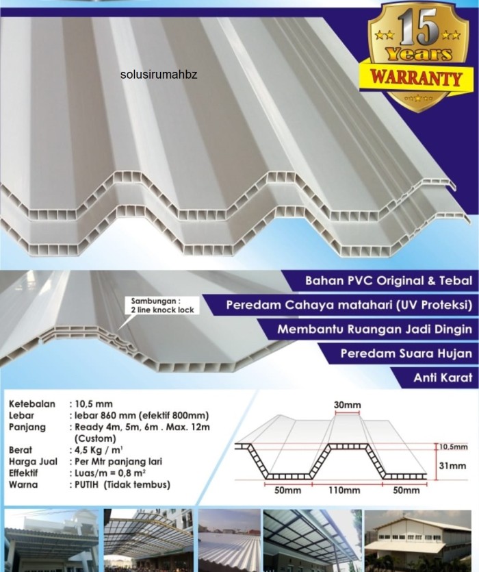 Atap Upvc Tebal Mm Panjang M Putih Potong Gelombang Double Layer