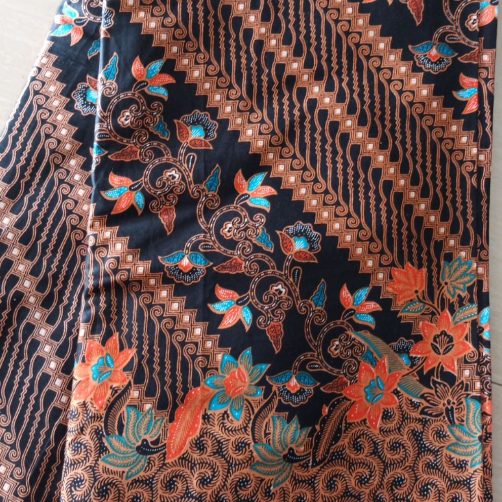 Hmt Kain Batik Parang Jarum Batik Bunga Hitam Oren Bahan Seragam Batik