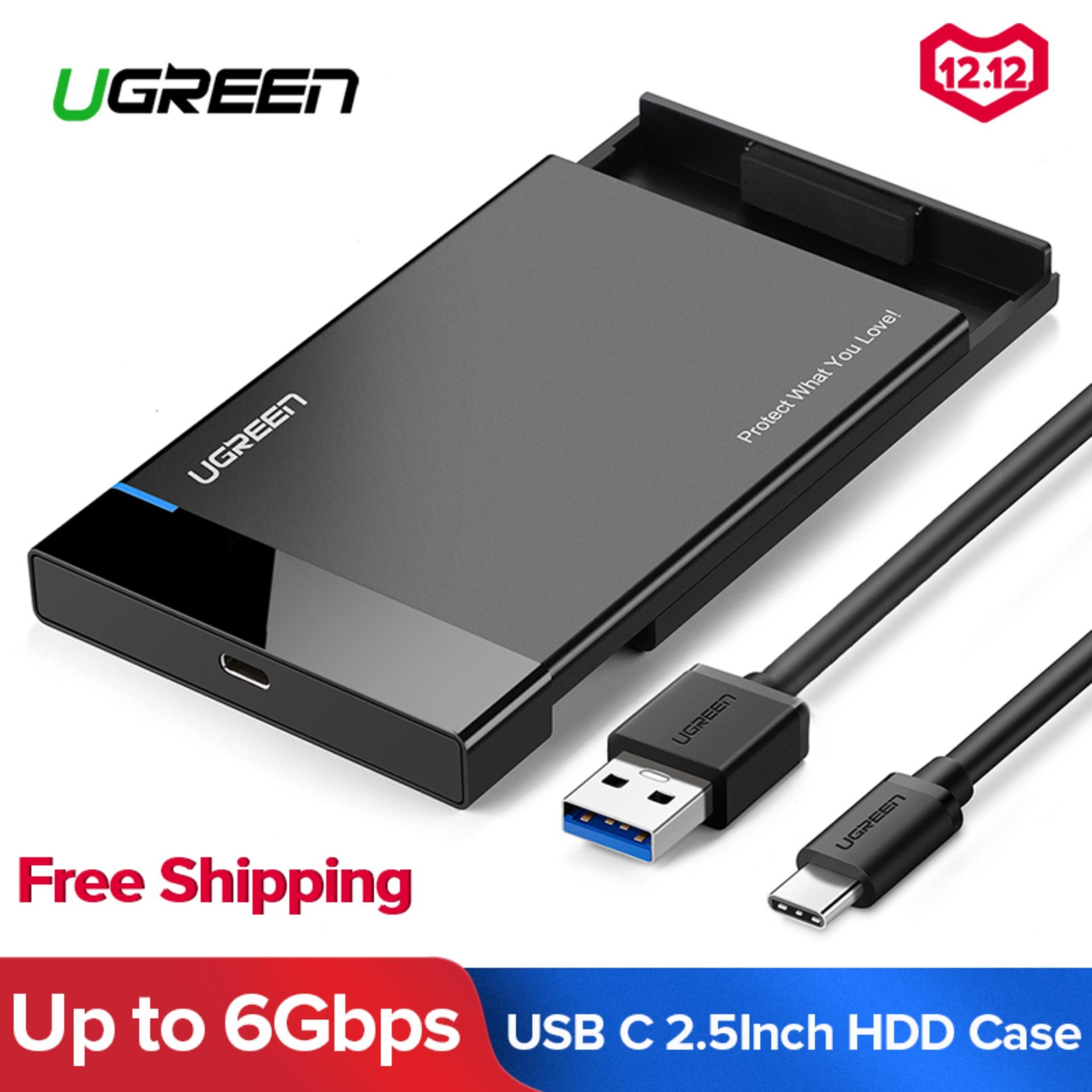 UGREEN USB C Hard Drive Enclosure 2.5 inch USB 3.1 Gen 2 Type C to SATA External Hard Drive Disk Case Adapter Housing for 9.5mm 7.5mm 2.5 Inch SATA I II III, PS4, HDD, SSD Up to 6TB