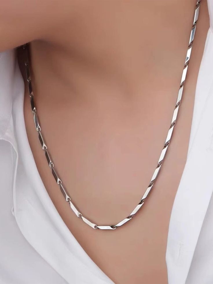 Kalung Stainless Steel Pria Dan Wanita Model Biji Padi Silver Kalung