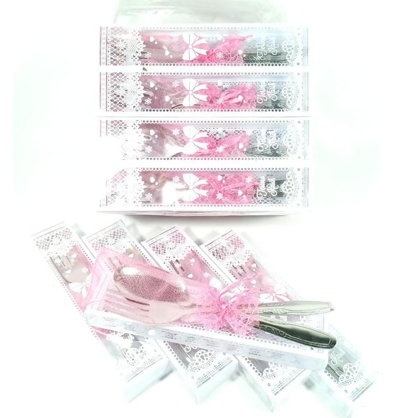 Isi 25pcs Souvenir Pernikahan Sendok Garpu Makan Stainless Kemasan Mika