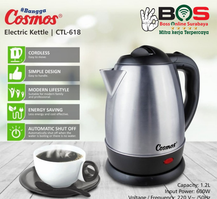 Teko Pemanas Air Elektrik Cosmos 1 2 Liter CTL 618 CTL 618 Teko Cosmos