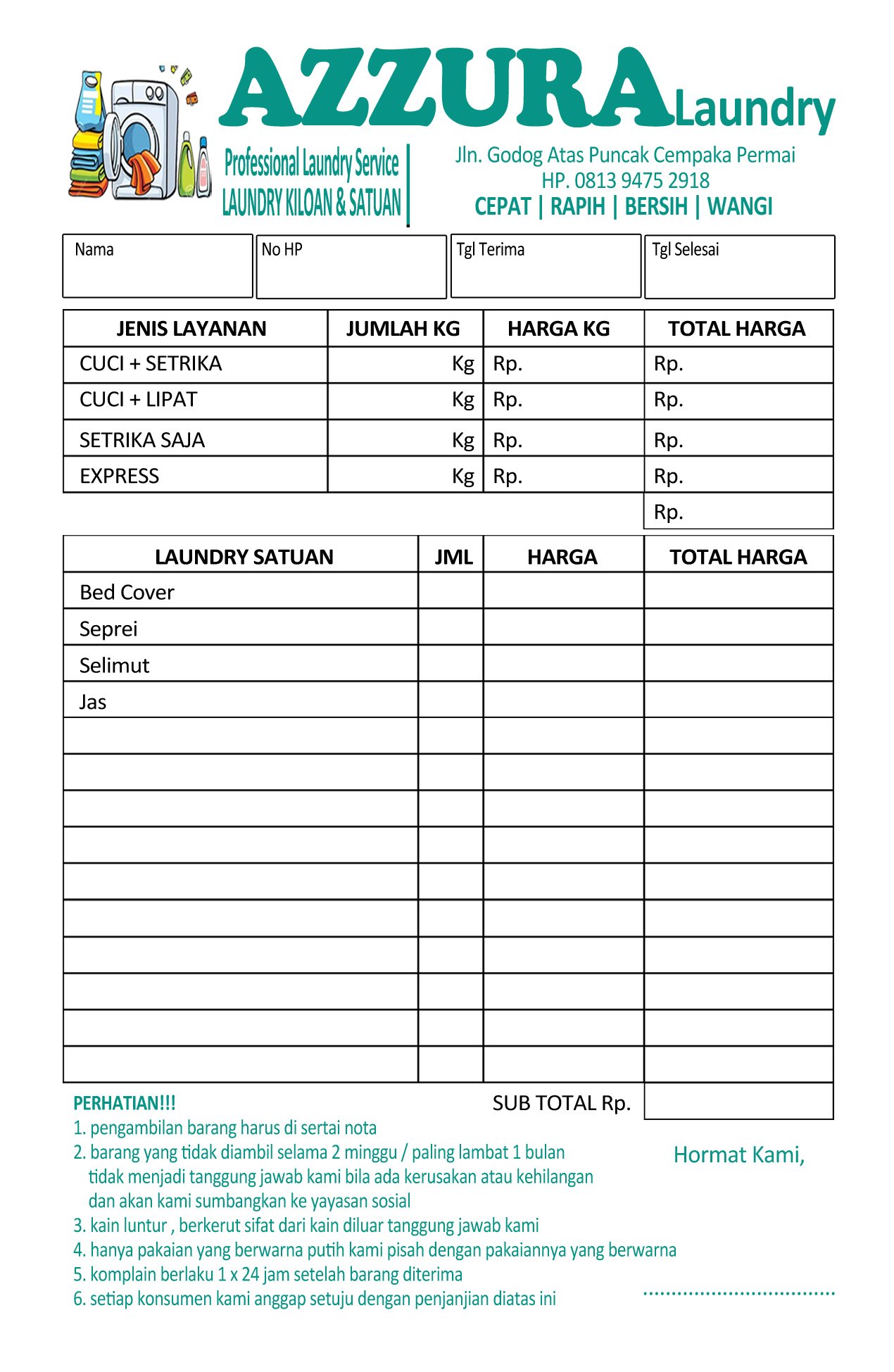 Cetak Nota Custom Folio Nota Laundry Bon Laundry Nota Unik