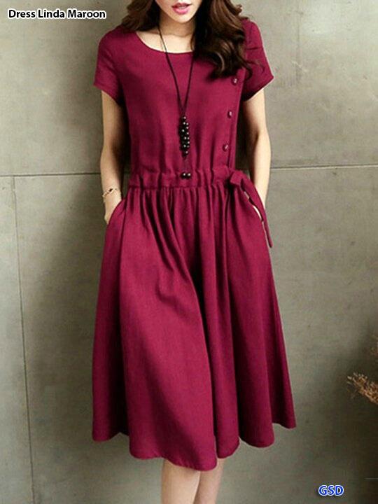 Dress casual wanita / terusan rok / baju lokal murah terbaru / baju santai / Dress linda