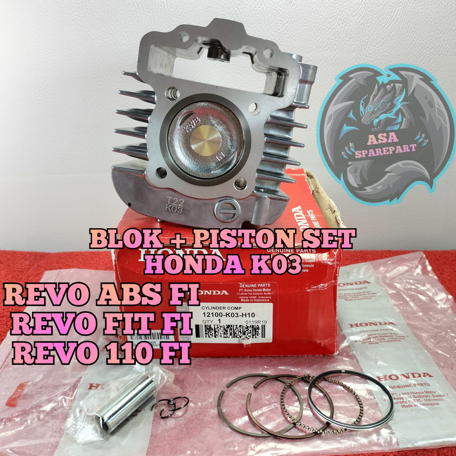 BLOK SEHER PISTON SATU SET KUALITAS ASLI ORIGINAL HONDA AHM K03 REVO