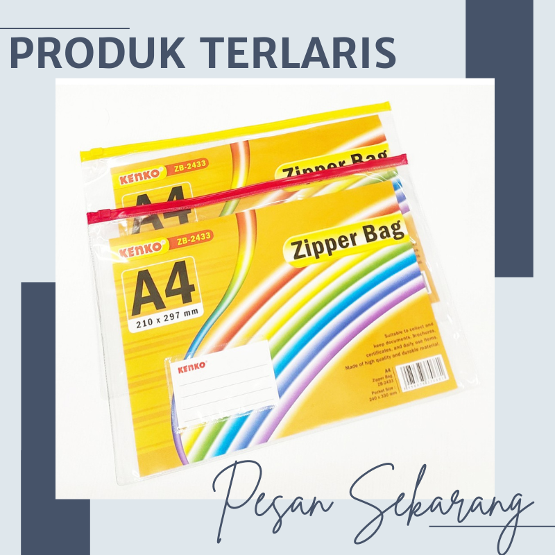 Zipper Bag A4 Kenko Kantong Kantung Map Dokumen Plastik PVC Transparan