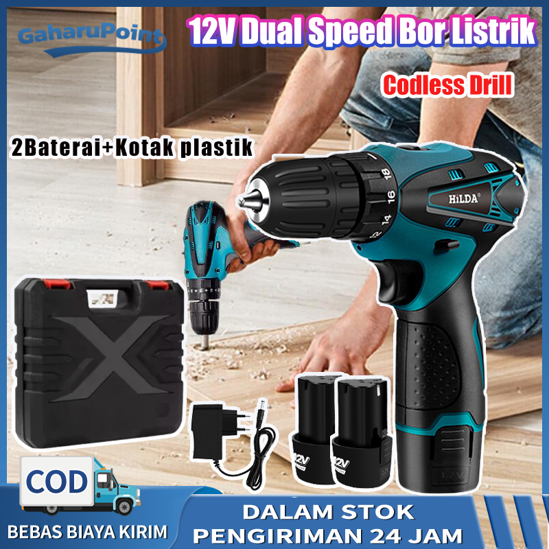 V Bor Tangan Baterai Promo Dual Speed Bor Listrik Codless Drill Bor