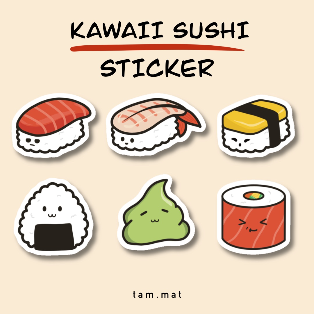 Kawaii Sushi Stickers Stickers Lucu Sushi Sticker Food Sticker