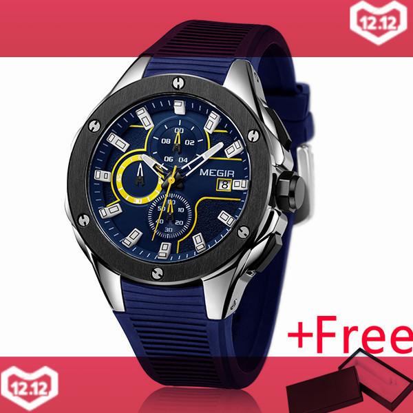 MEGIR Brand Quartz Men Watch Clock Relogio Masculino Luxury Chronograph Silicone Army Military Sport Watches Mens Saat Erkekler MN2053G - intl