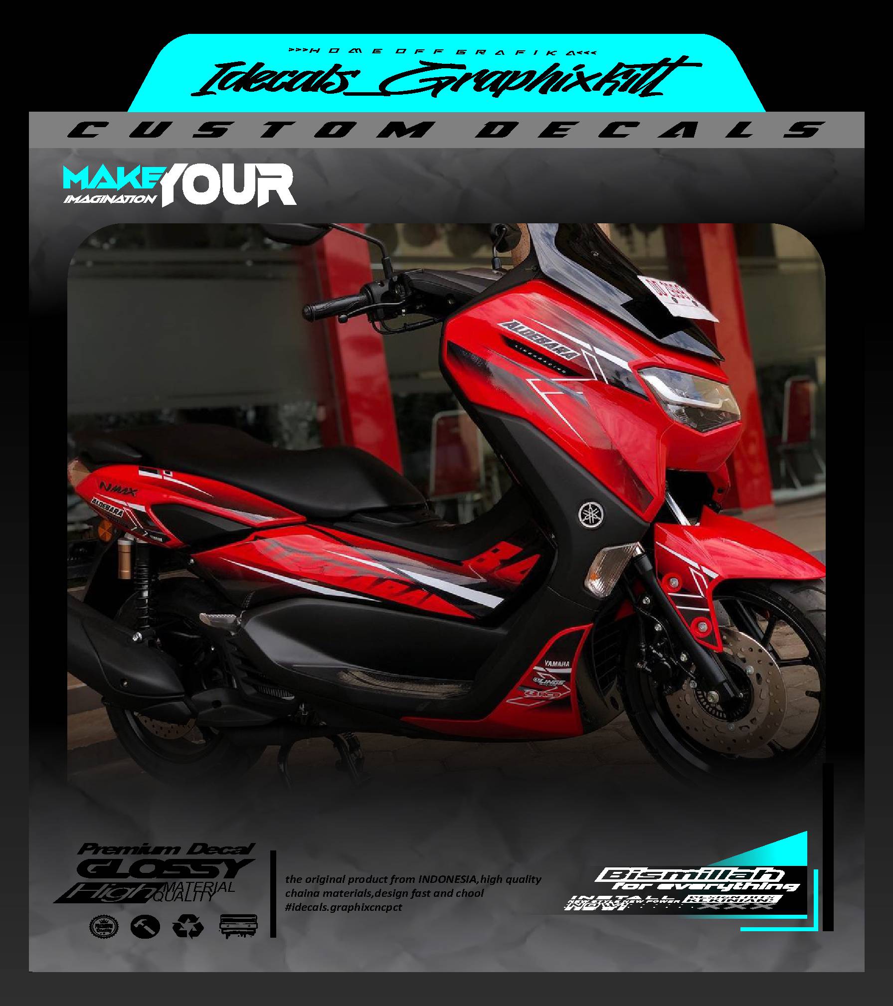 00362 Sticker Decals Fullbody Yamaha Nmax Tema Garis Merah Simpel Bebas