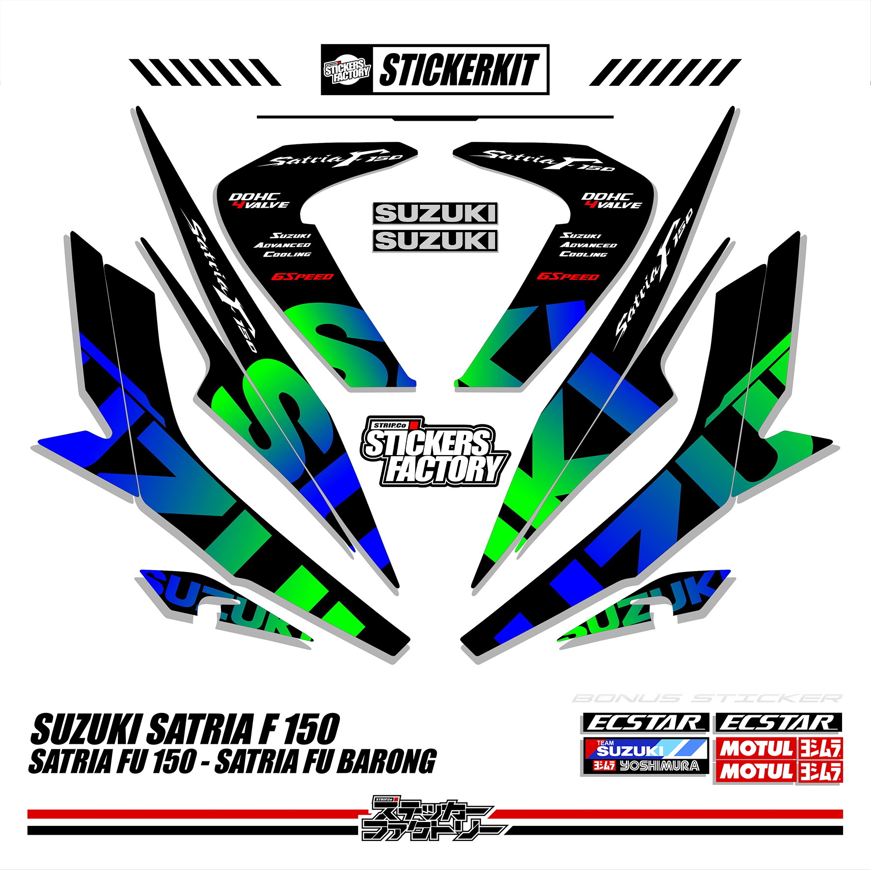 STICKER STRIPING SUZUKI SATRIA F150 FU BARONG MOTIF 3 WARNA KOMBINASI