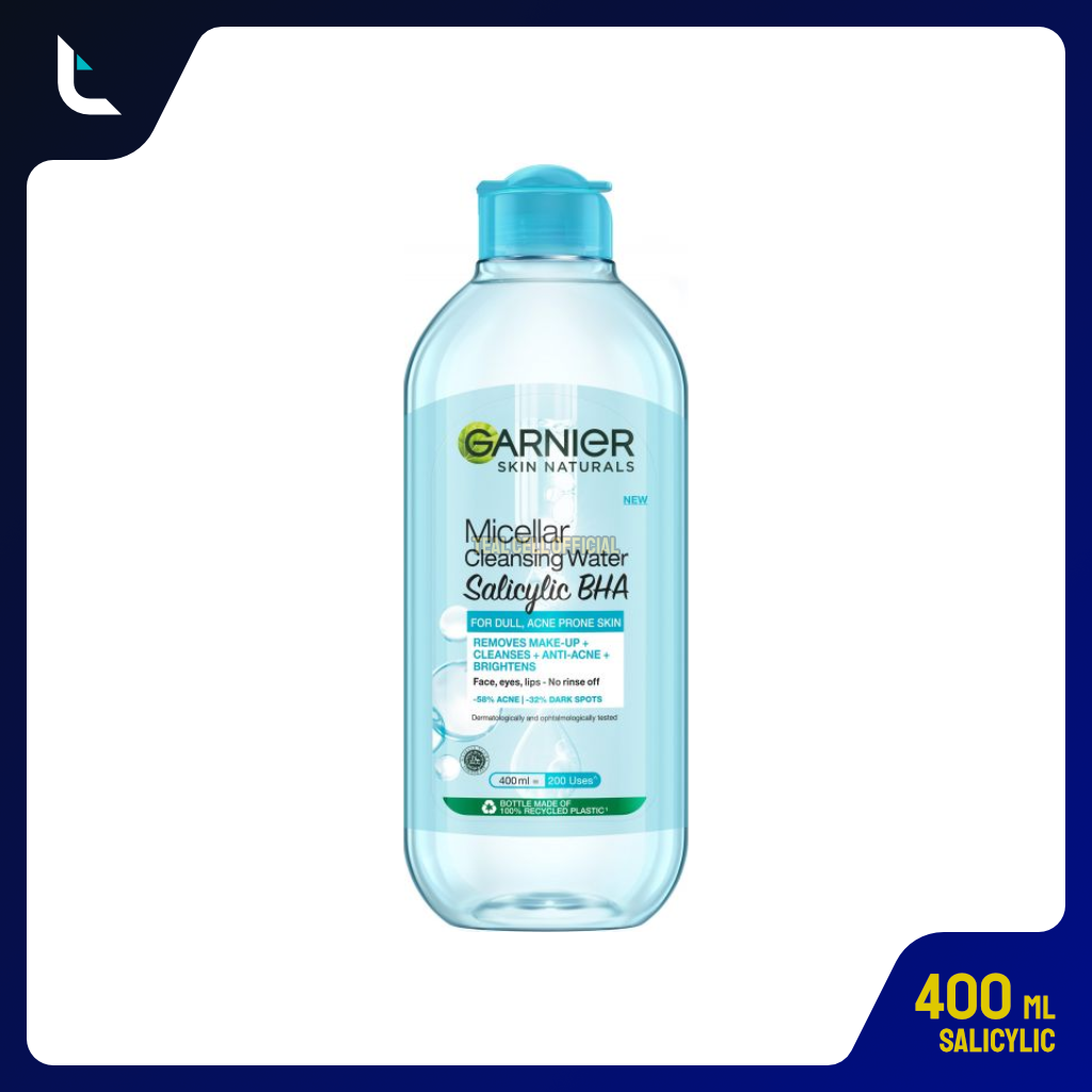 Garnier Micellar Cleansing Water Salicylic BHA Blue Biru 400ml