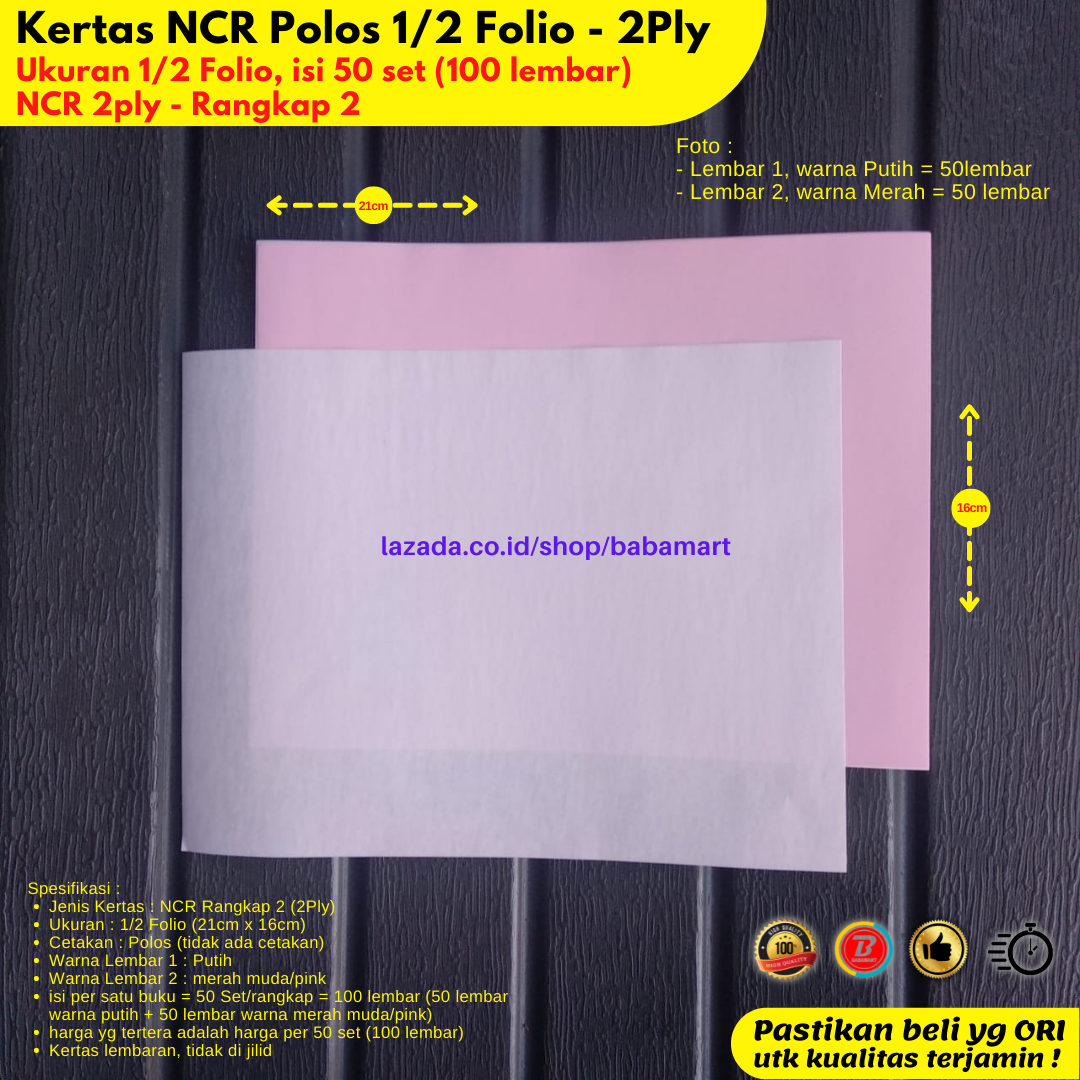 KERTAS NCR POLOS KOSONG 1 2 FOLIO RANGKAP 2 PLY PUTIH MERAH NON JILID