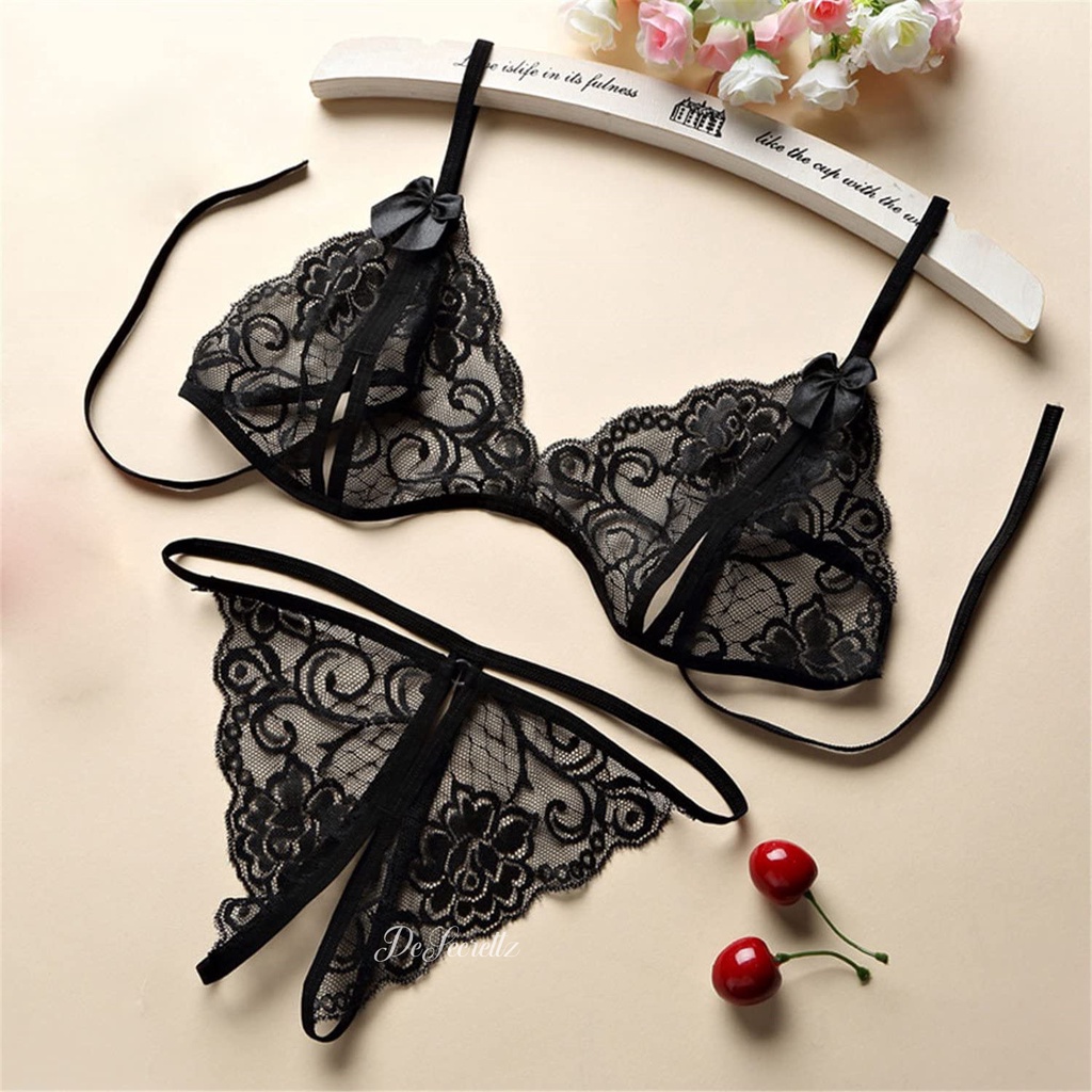 Desecrettz Lily Lingerie Sexy Model Bra Set Transparan Dengan Open