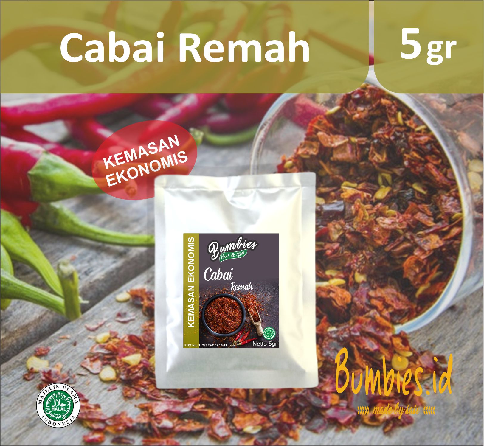 Cabai Remah Gram Bumbies Product Kemasan Ekonomis Chili Flake