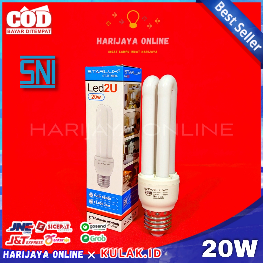 STARLUX LAMPU PLC LED 20 WATT PL2U 2U E27 BOHLAM JARI JARI SNI PUTIH