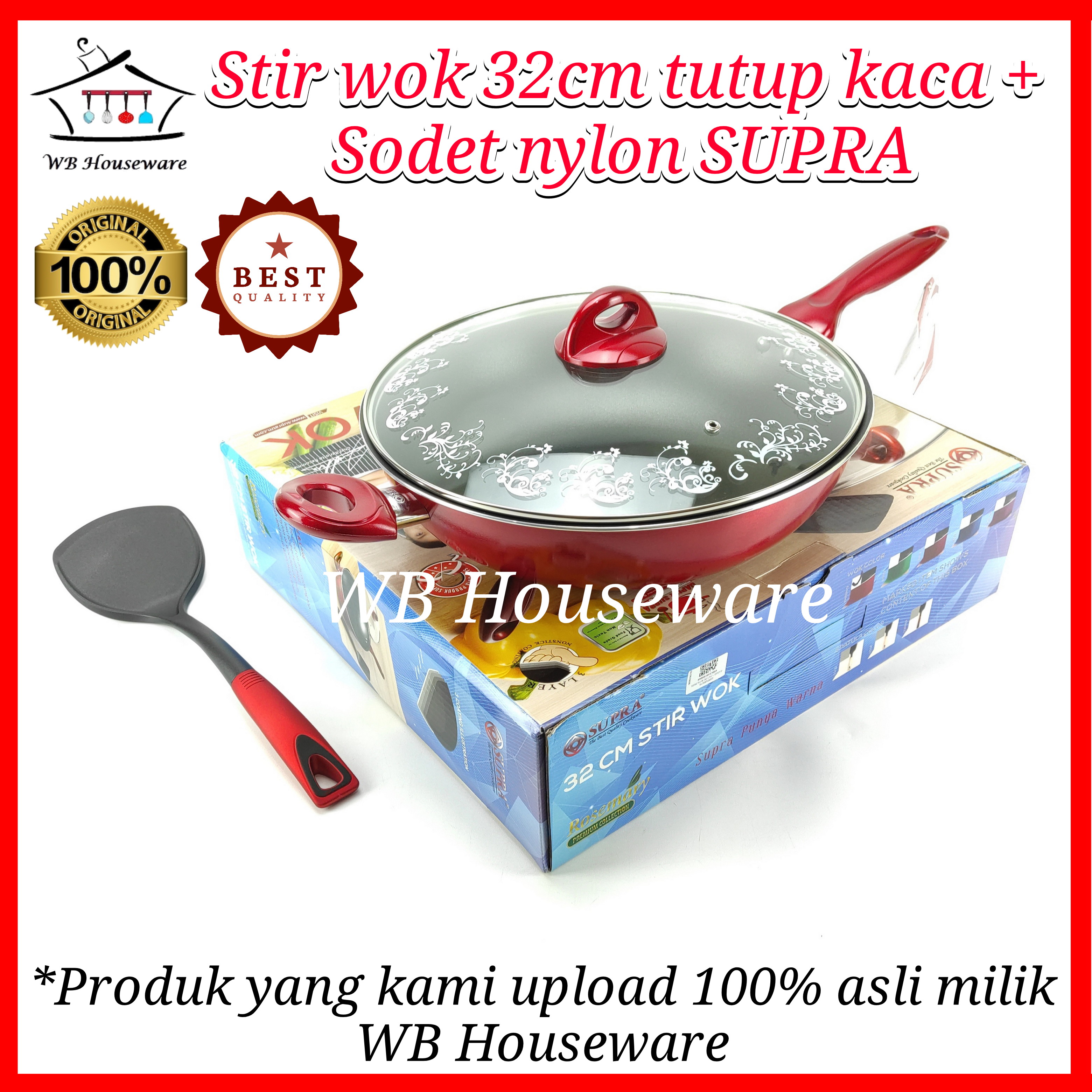 Panci Penggorengan 32cm Tutup Kaca Sodet Wok Set Stir Wok SURPA