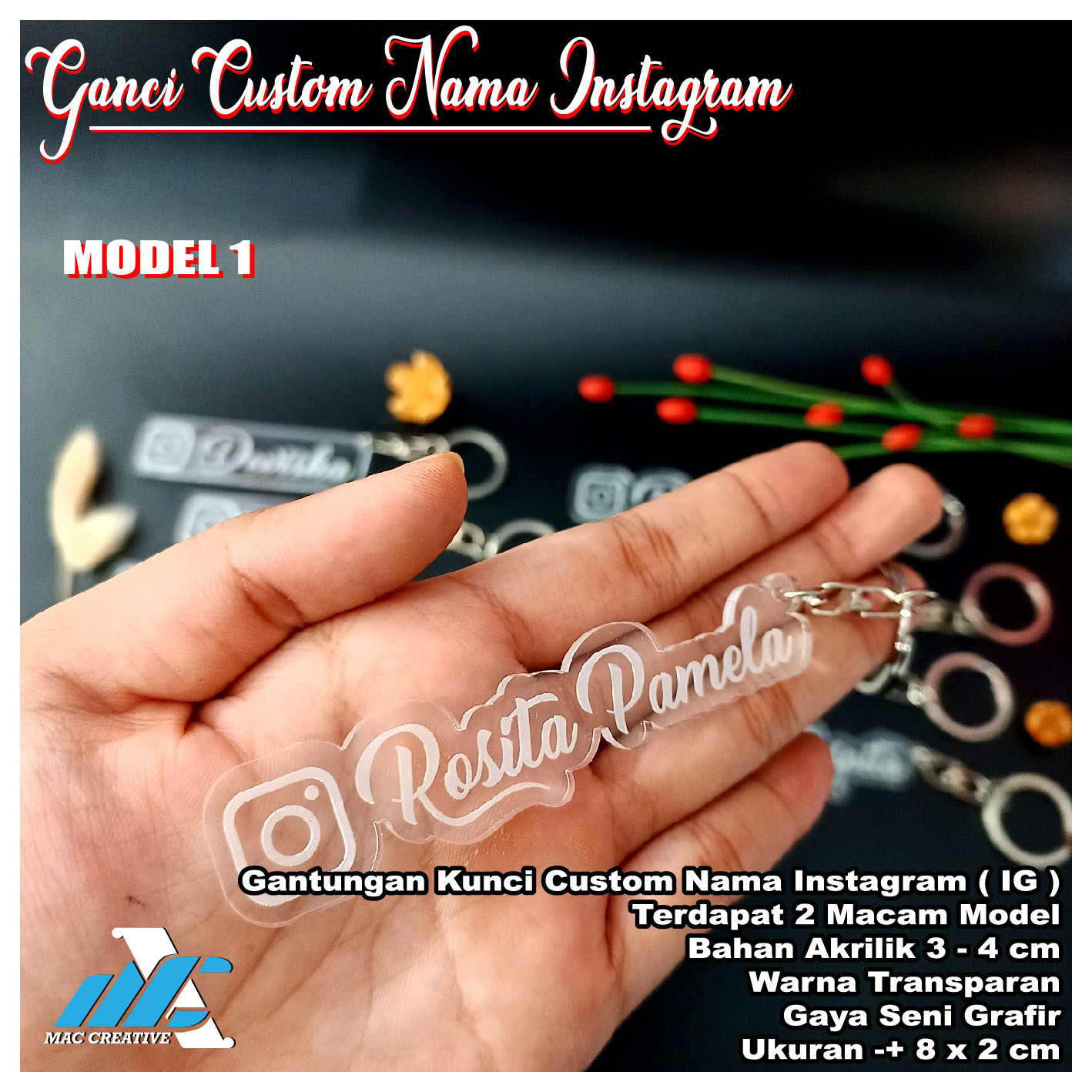 Gantungan Kunci Akrilik Custom Nama Ig Instagram Sehari Jadi Tanpa