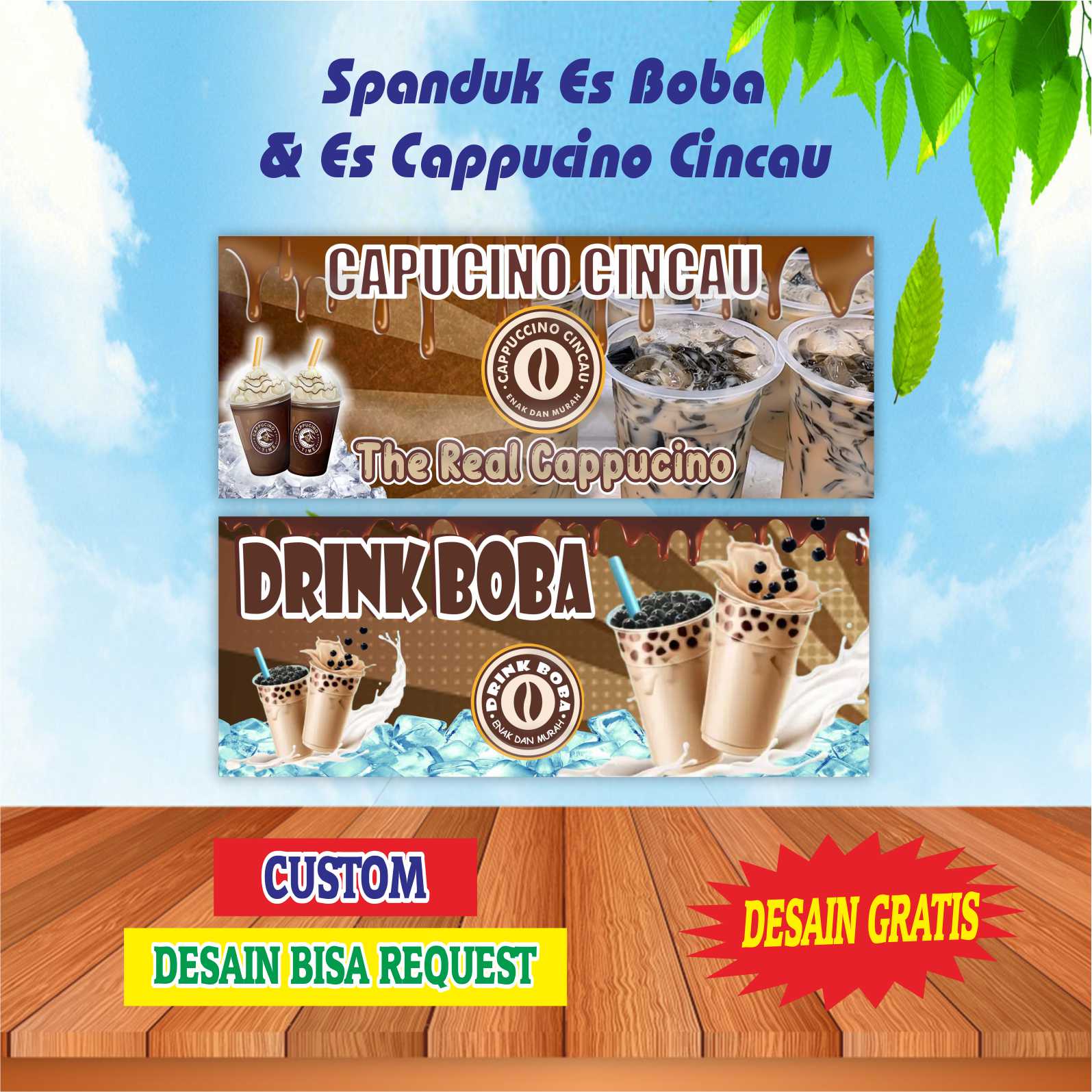 Banner Spanduk Es Boba Cappucino Cincau Bisa Request Desain Lazada