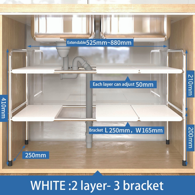 Rak Bawah Wastafel Stainless Steel Rak Dapur Yang Dapat Ditarik Di