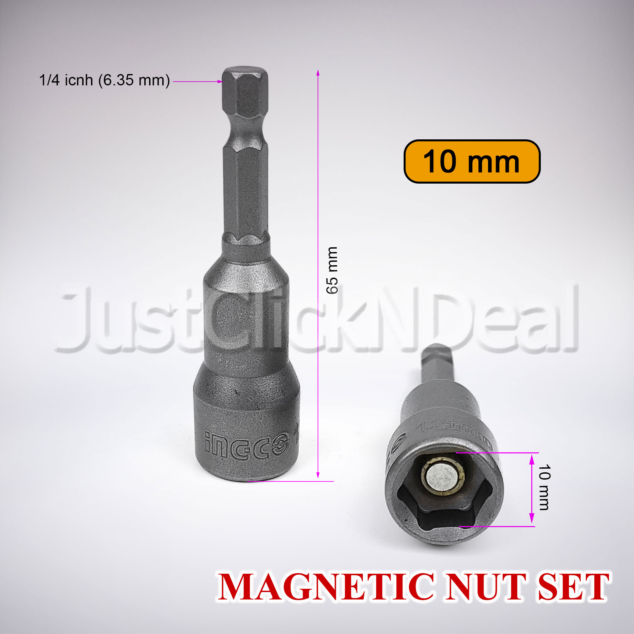 Ingco Magnetic Nut Set 3 Pcs 8 10 12 Mm Kunci Mata Roofing Baut Baja