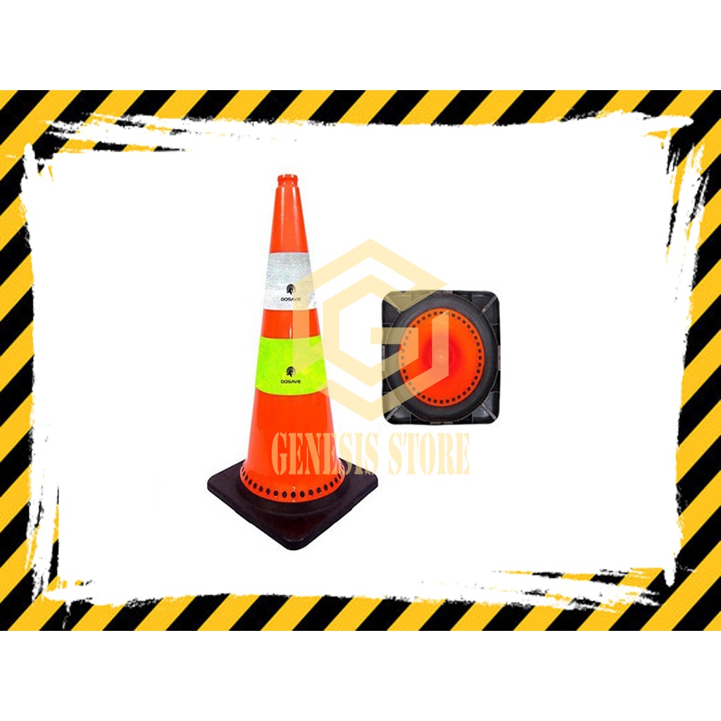 Traffic Cone Lentur Safety Lis Putih Kuning Bahan PVC Kerucut Lalu