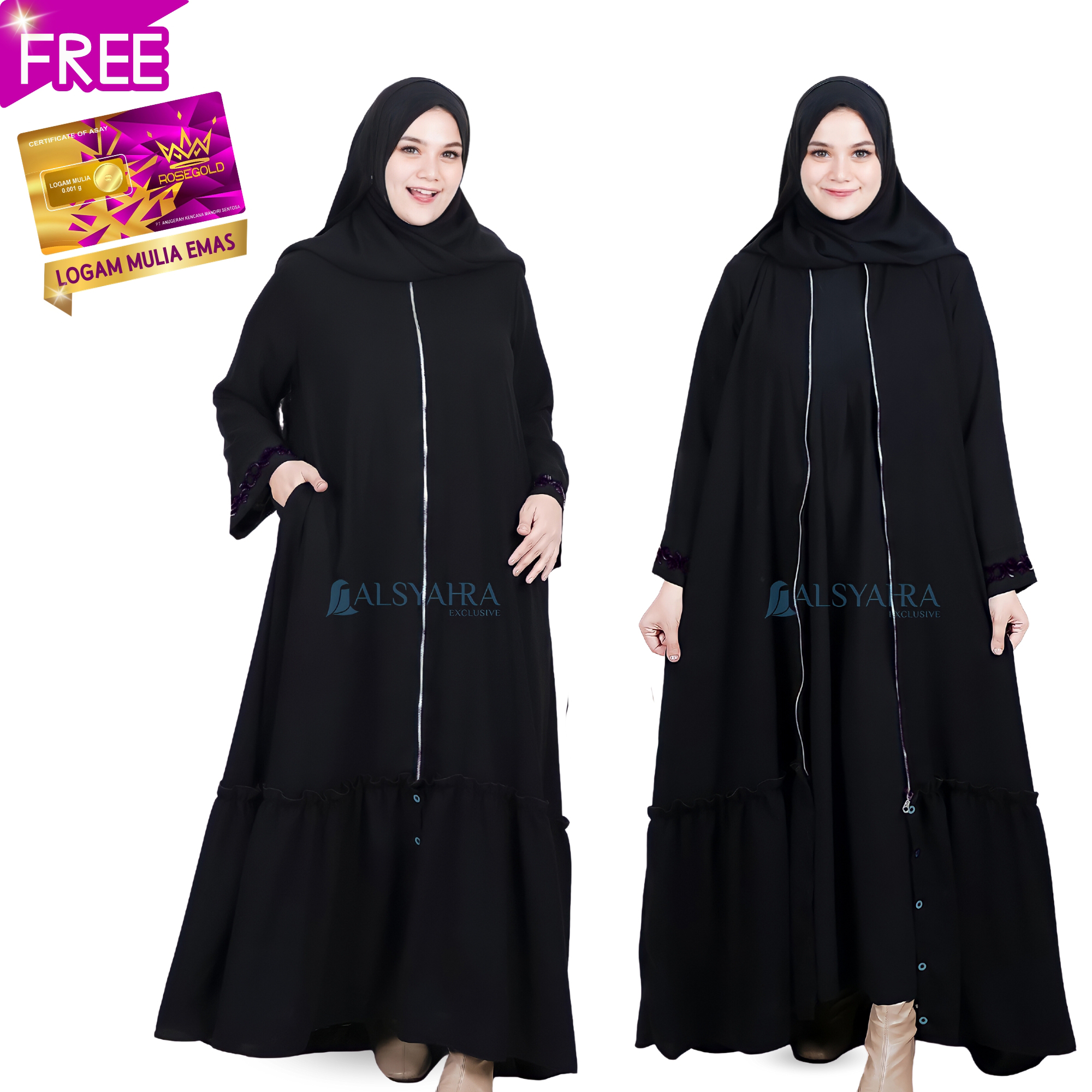 Alsyahra Exclusive Gamis Abaya Outer Sarah Multifungsi Jetblack