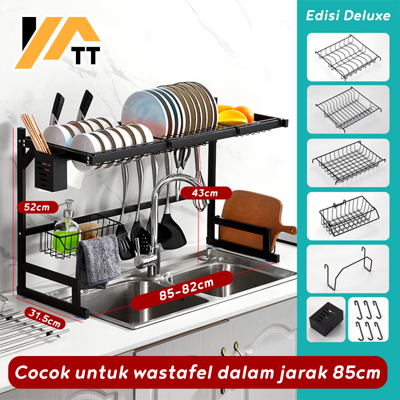 YATT Rak Cuci Piring Wastafel Rak Piring Dapur Rak Dapur Stainless