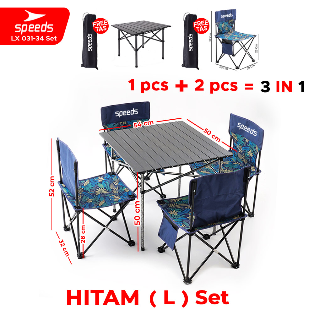 SPEEDS Meja Lipat Kursi Lipat Set Free Tas Portable Folding Table Chair