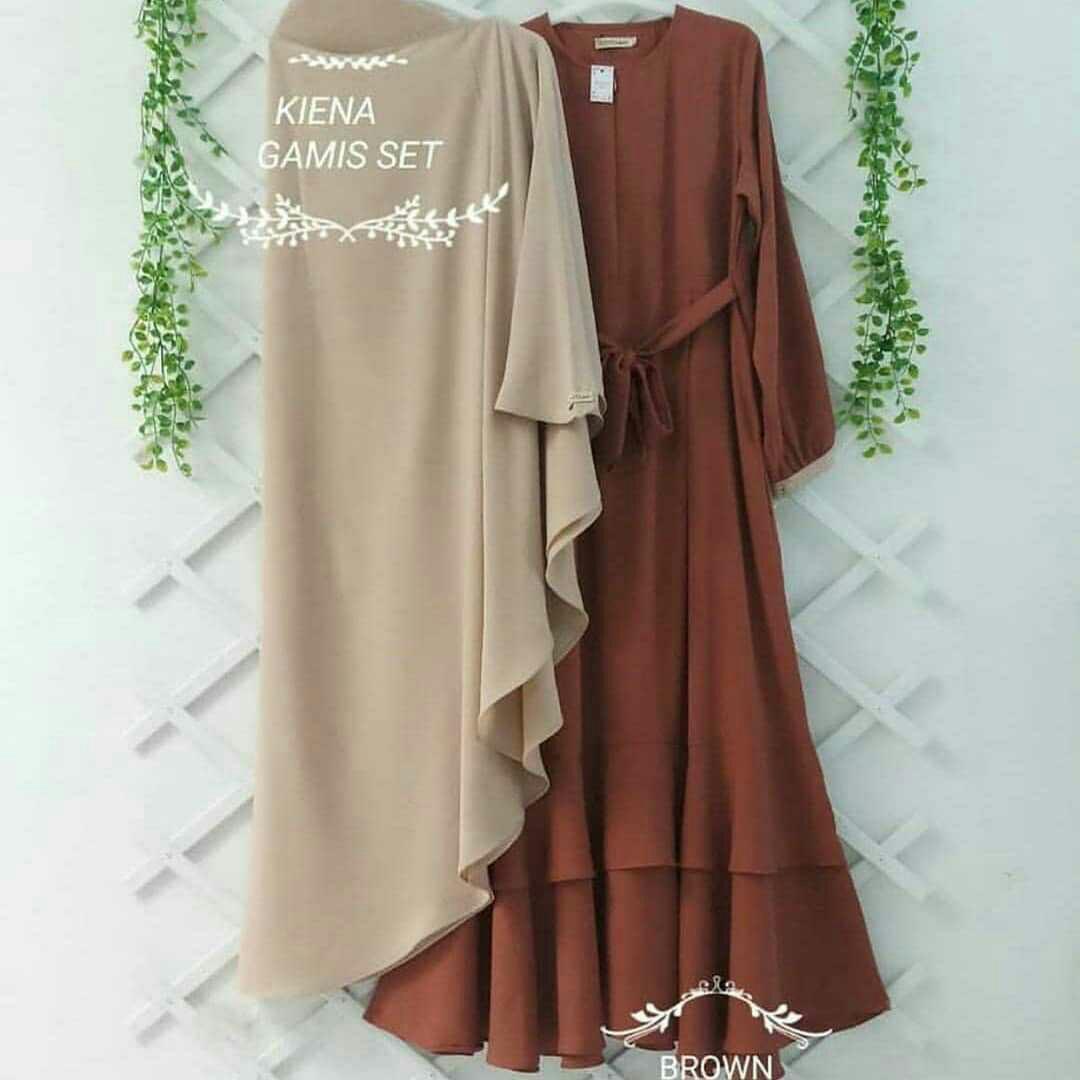 Baju Muslim Modern Gamis KIENA SET SYARI Moscrepe (Dapat Gami + Hijab) Terusan Wanita Lengan Panjang Best Seller Stelan Syar’i Dress Pesta Gamis Muslimah Terbaru Pakaian Syari Casual Paling Laris 2019