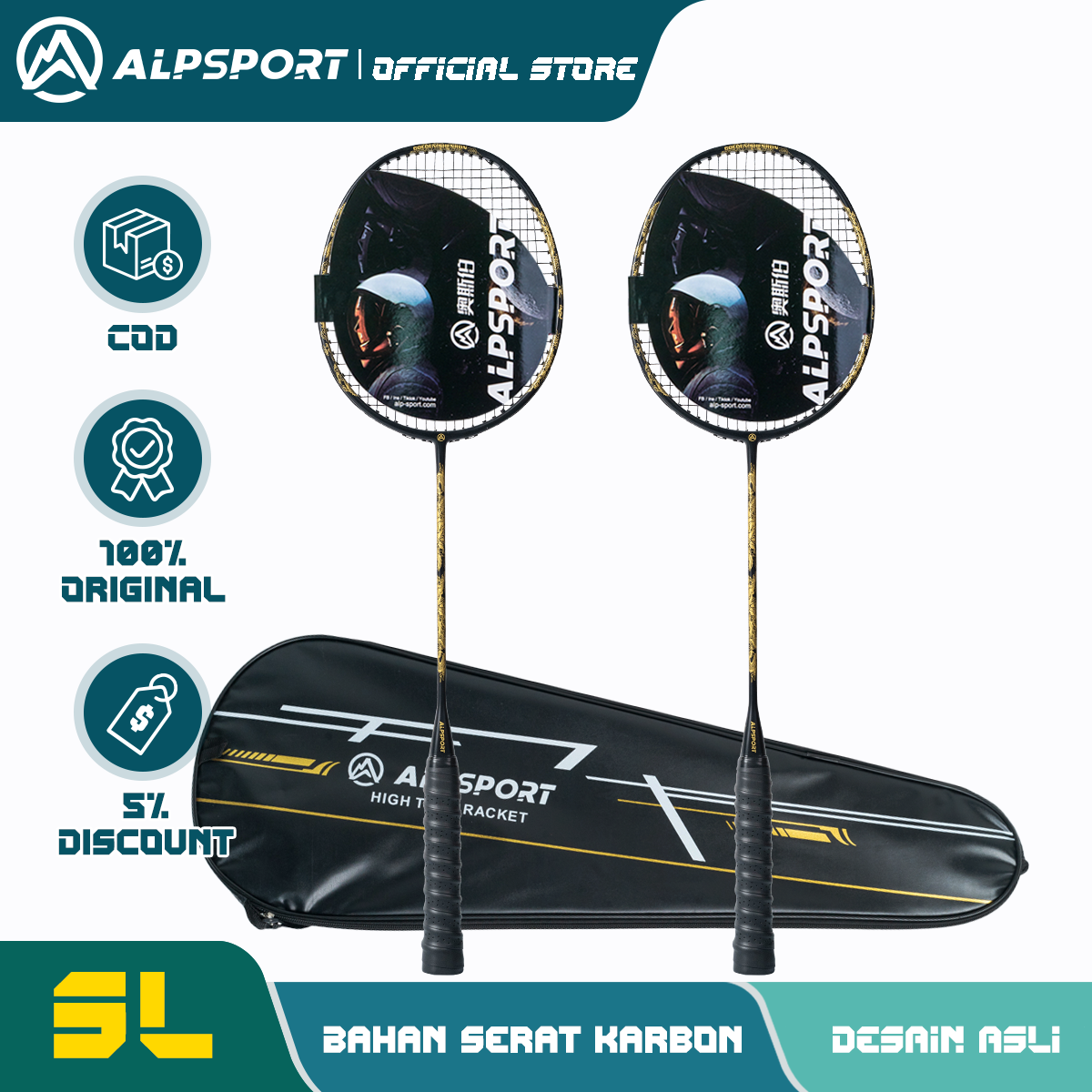 Raket Bulutangkis Asli ALPSPORT SL Raket Ofensif Serat Karbon Penuh 4U