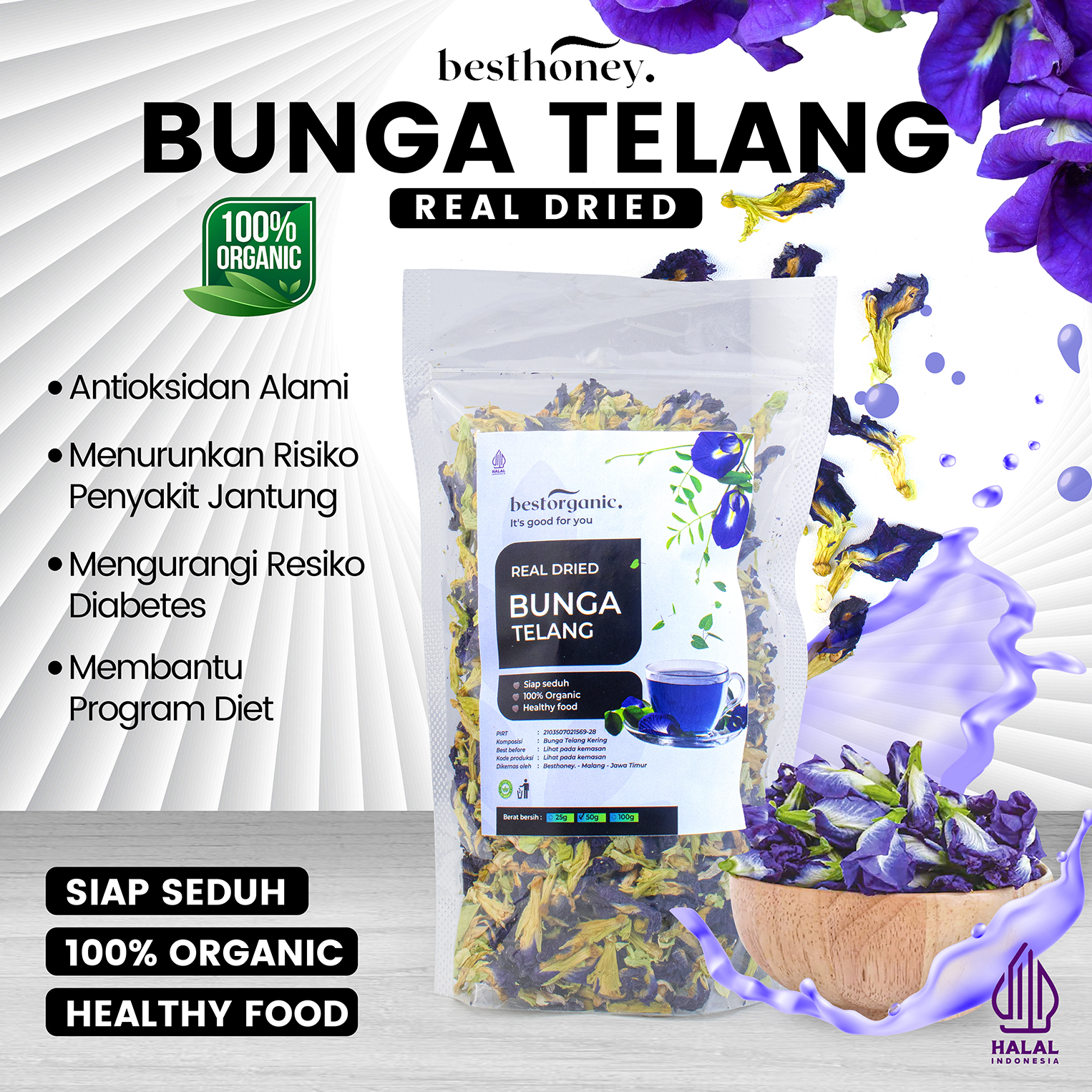 Best Honey Teh Bunga Telang Gr Natural Dried Butterfly Pea Grade