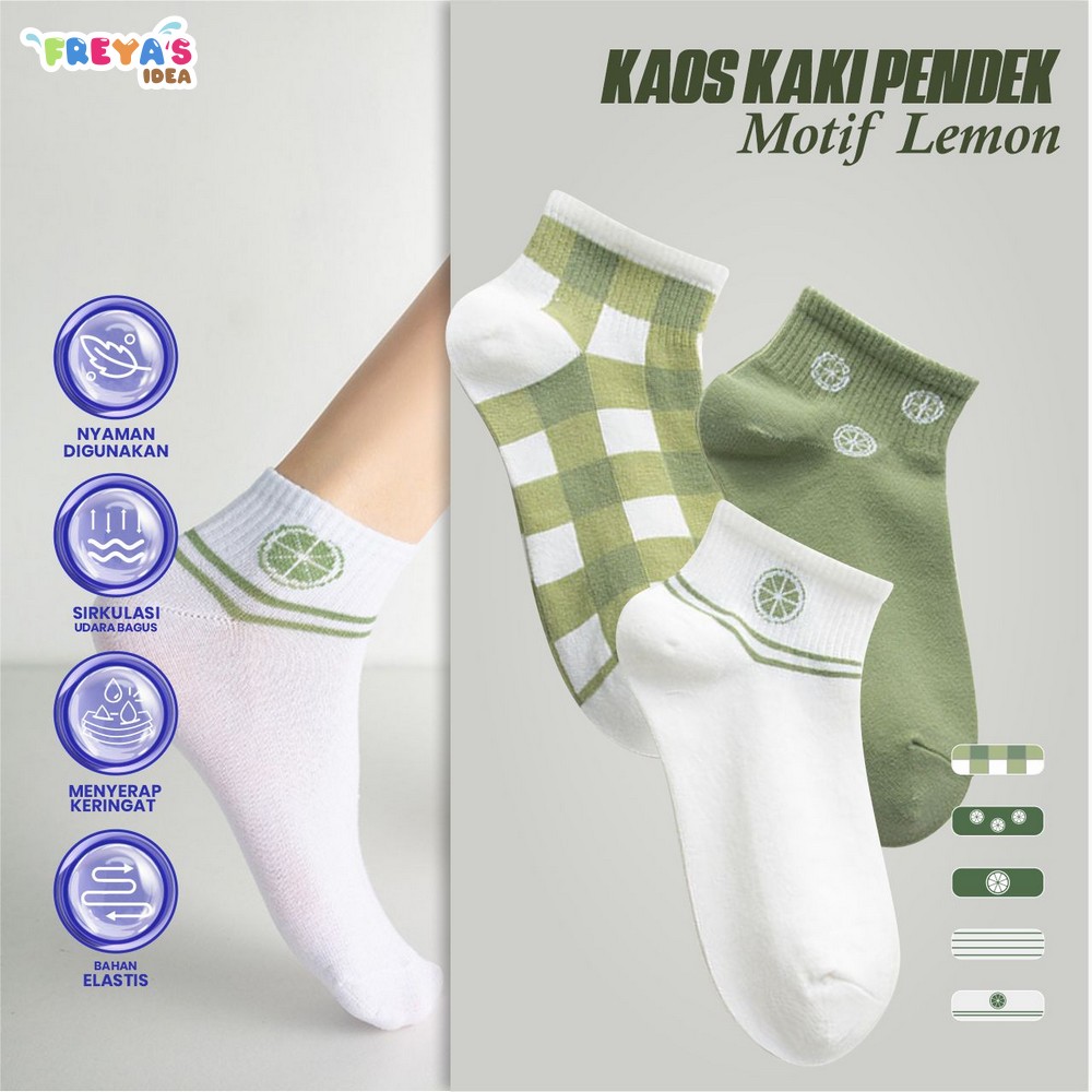 Fr P Kaos Kaki Wanita Motif Lemon Hijau Semata Kaki Kaus Kaki