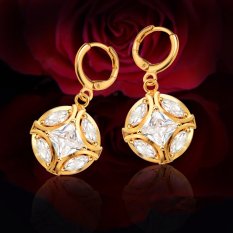 Big Round Ball Putih Simulated Diamond Earrings 18 K Berlapis Emas AAACubic Zirkonia Anting E10121