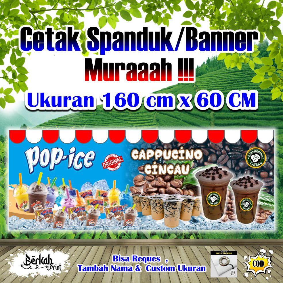 Spanduk Banner Minuman Pop Ice Cappucino Cincau Ukuran 160 Cm X 60 Cm