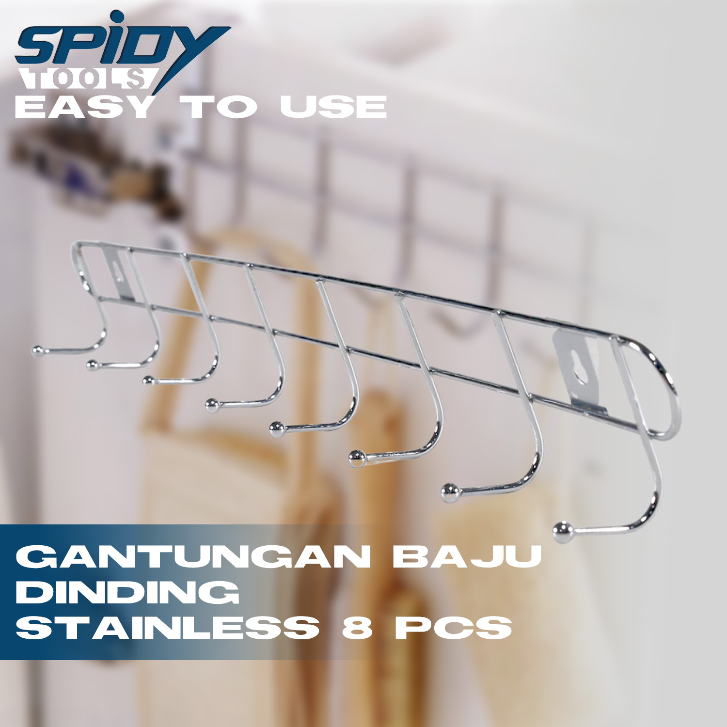 Gantungan Baju Dinding Stainless Steel 8 Kait Kapstok Hook Hanger