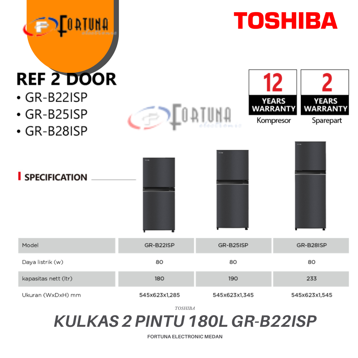 TOSHIBA Kulkas 2 Pintu GR B22ISP GR B25ISP Kapasitas 180L Non