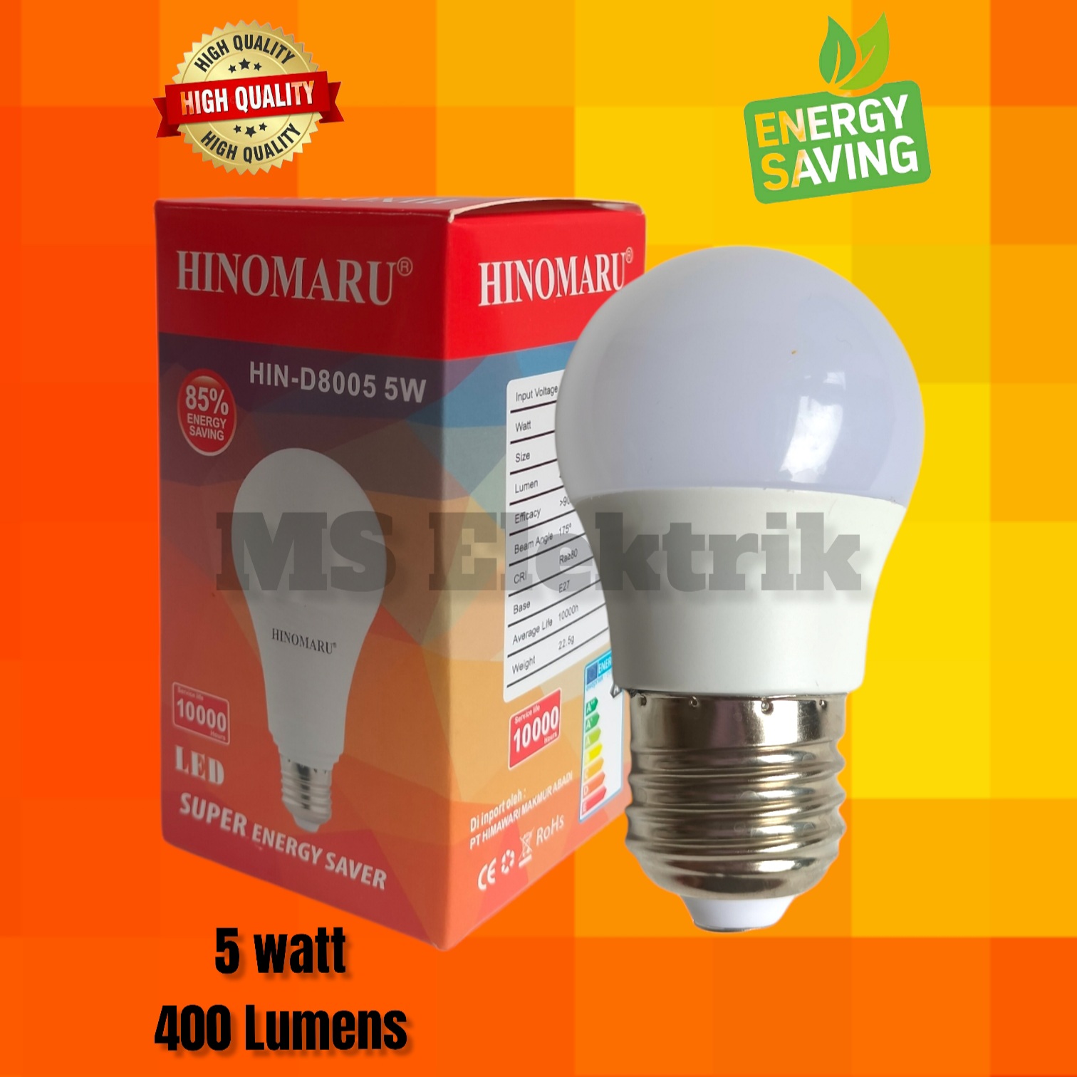 Lampu Bohlam LED Bulb Hinomaru 5 Watt Warna Putih Kuning White Warm