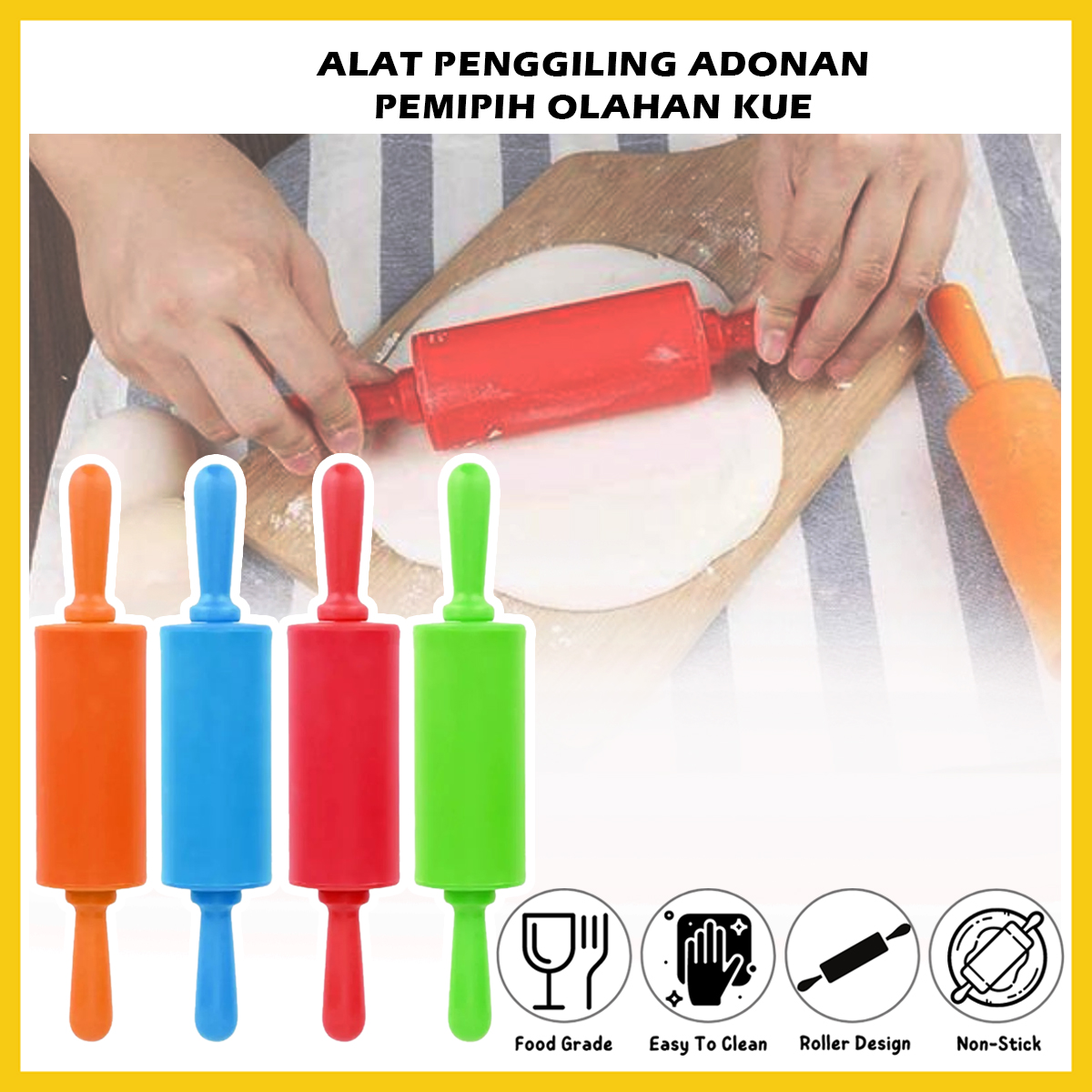 Roller Alat Penggiling Adonan Bahan Plastik Silikon Rol Putar Pemipih