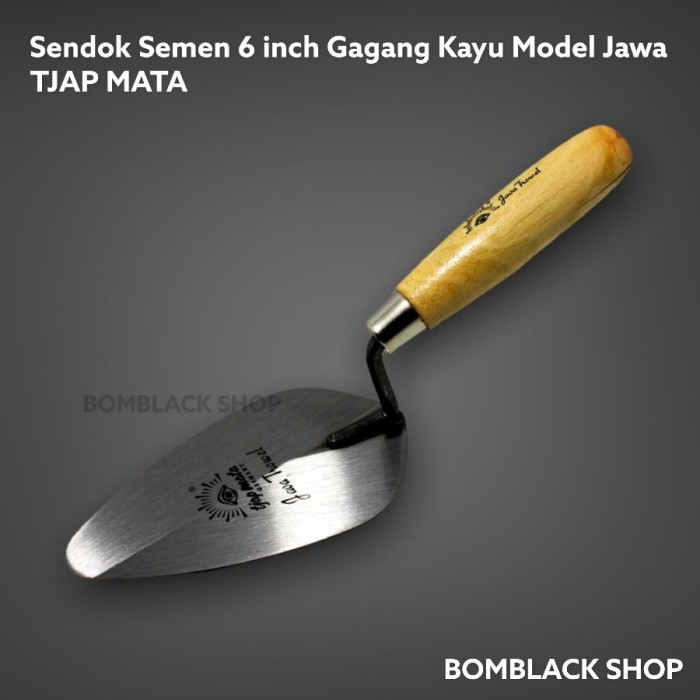 TJAP MATA Sendok Semen Lancip 6 Inch Stainless Gagang Kayu Model JAWA