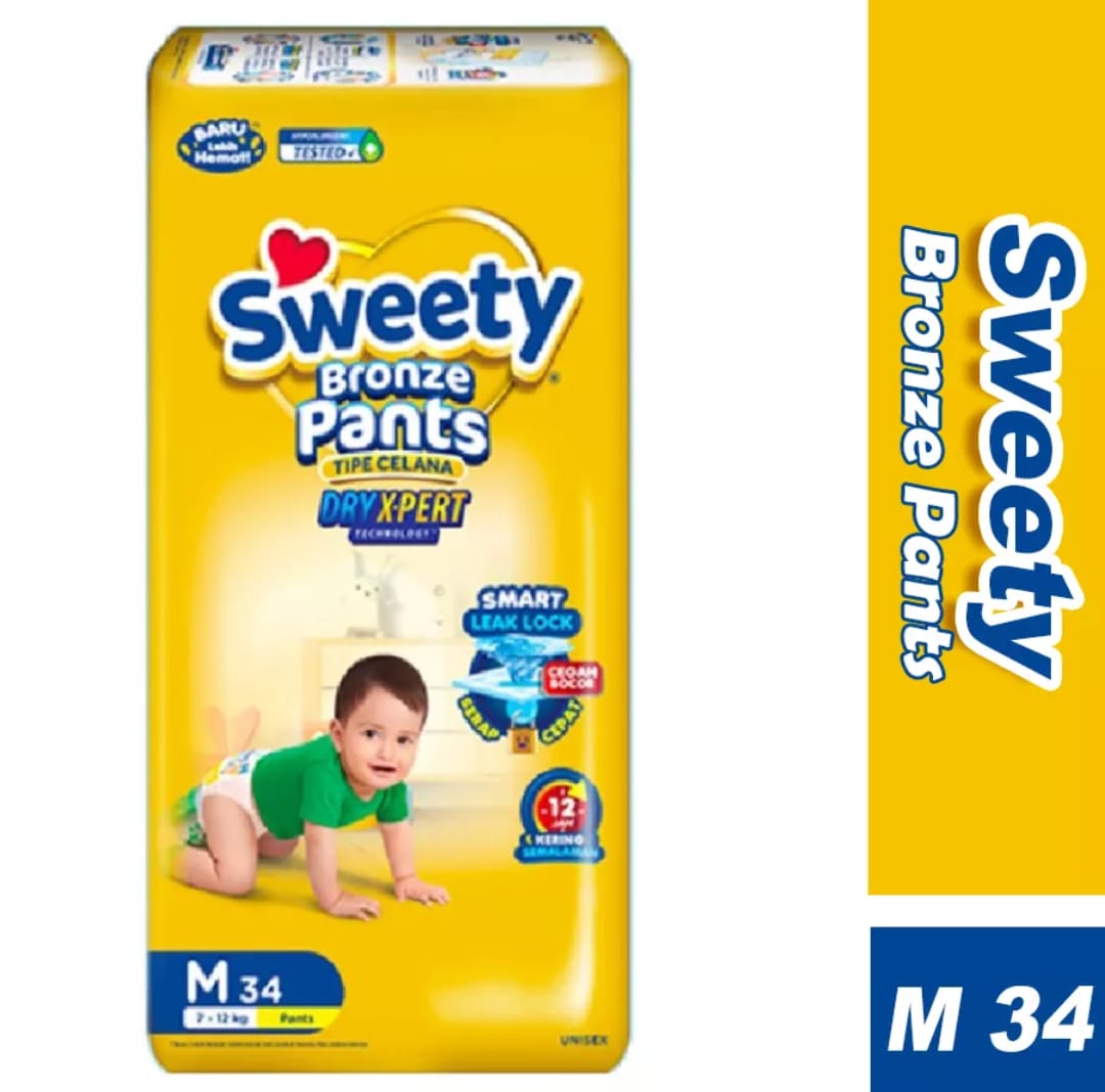 PAMPERS SWEETY BRONZE PANTS DRY X PERT M 34 POPOK BAYI SEKALI PAKAI